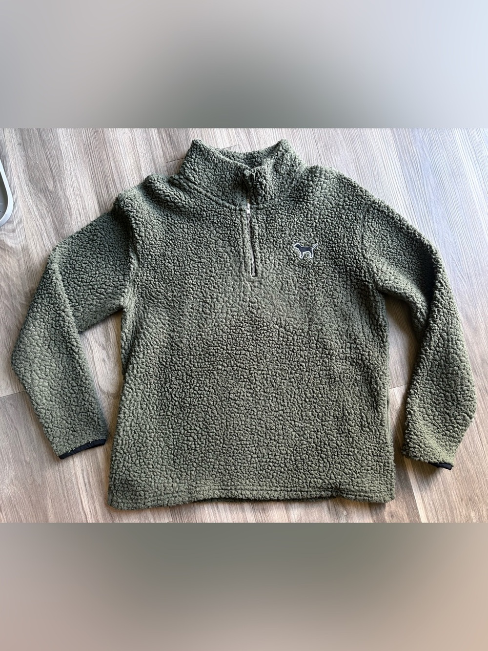 PINK Victoria's Secret Olive Green Sherpa Quarter-Zip Pullover